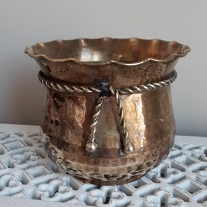 Hammered Copper Decorative Planter with Rope Accent